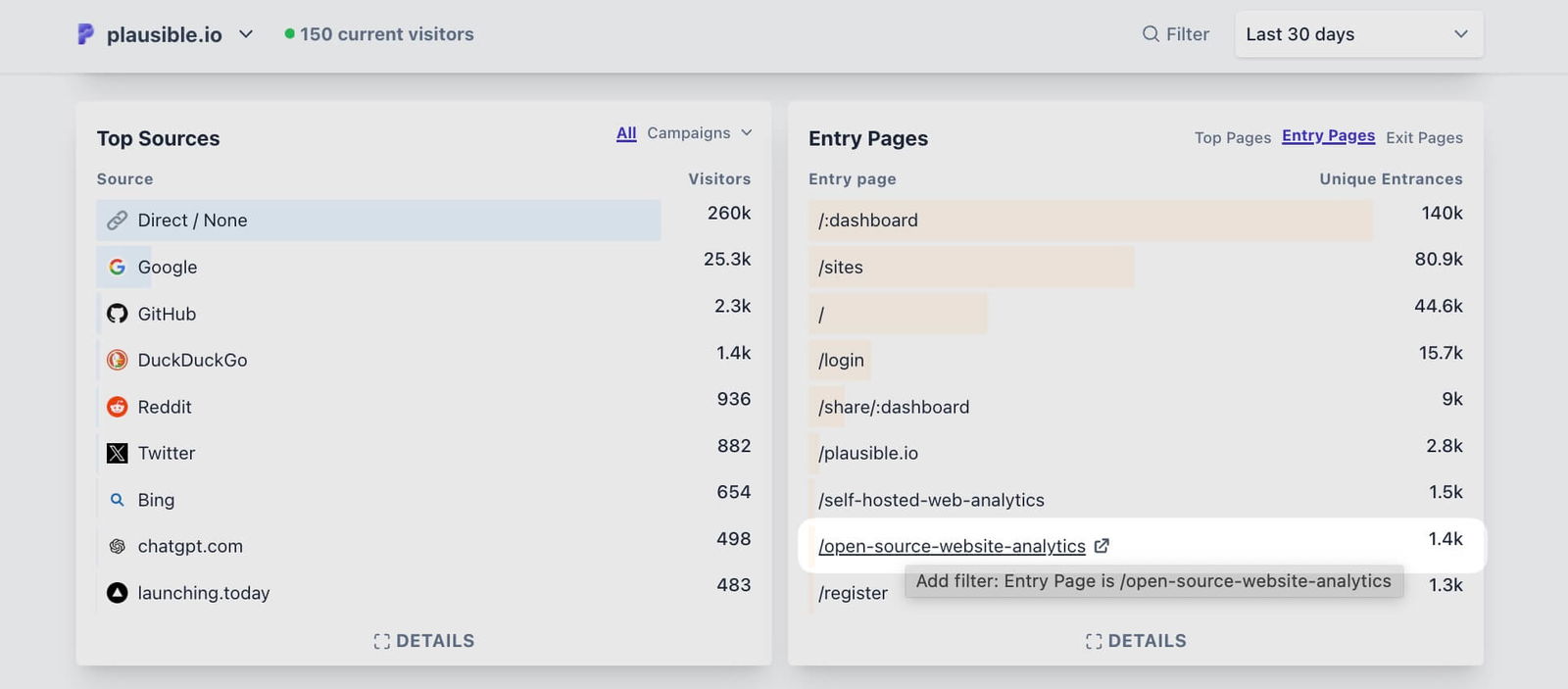 Adding filter directly from the Pages report Adding filter directly from the Pages report